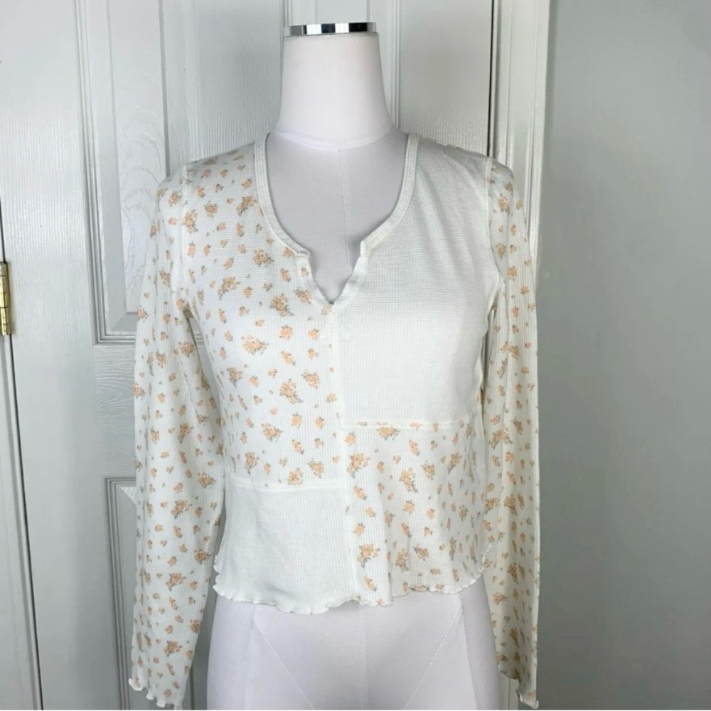 American Eagle Floral Colorblock Cropped Top Women Size Medium